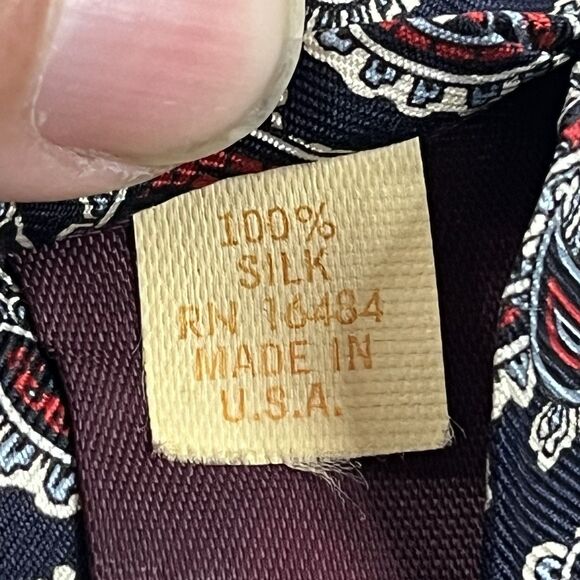 BALENCIAGA PARIS Neck Tie Red Beige Blue Paisley Silk 58" USA Made Vintage - Picture 6 of 7